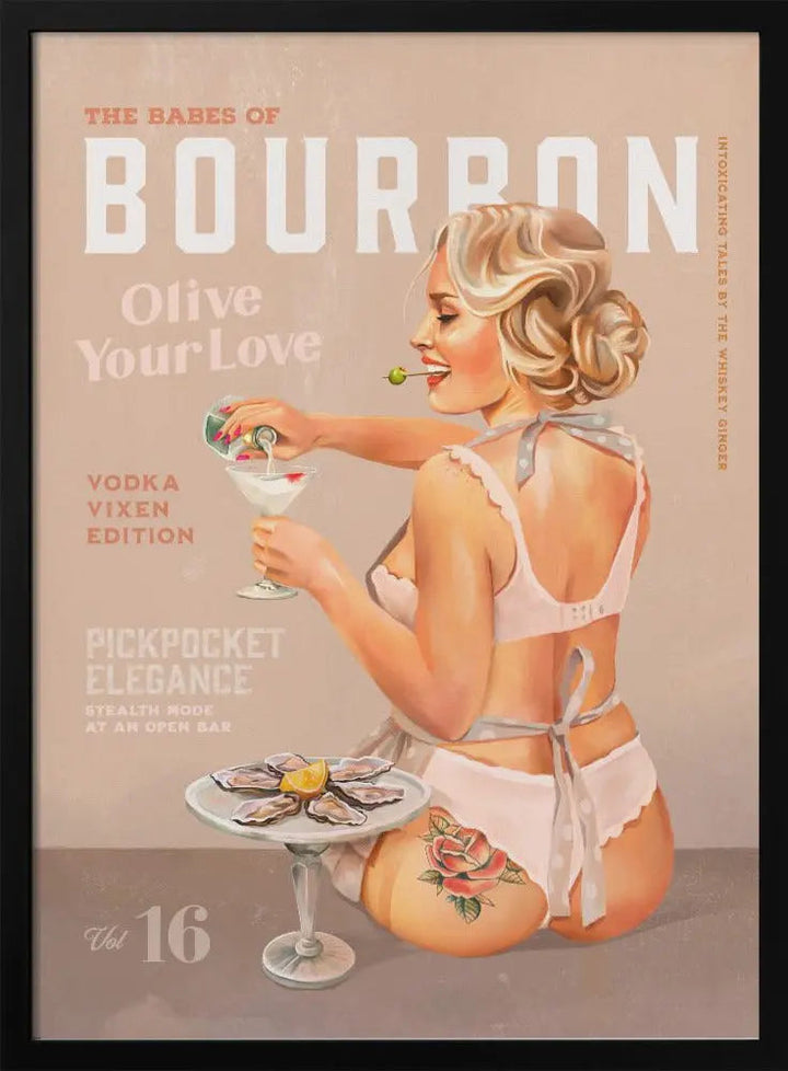 Babes of Bourbon Vol 16 Vintage Vodka Martini Pin Up Girl - Stretched Canvas, Poster or Fine Art Print I Heart Wall Art