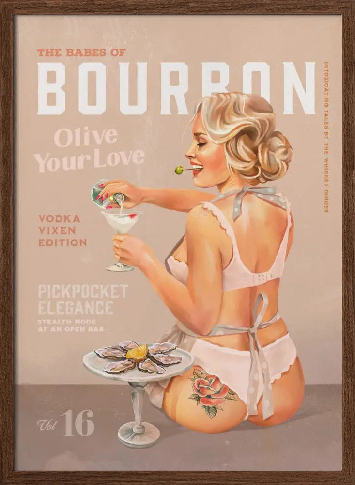 Babes of Bourbon Vol 16 Vintage Vodka Martini Pin Up Girl - Stretched Canvas, Poster or Fine Art Print I Heart Wall Art