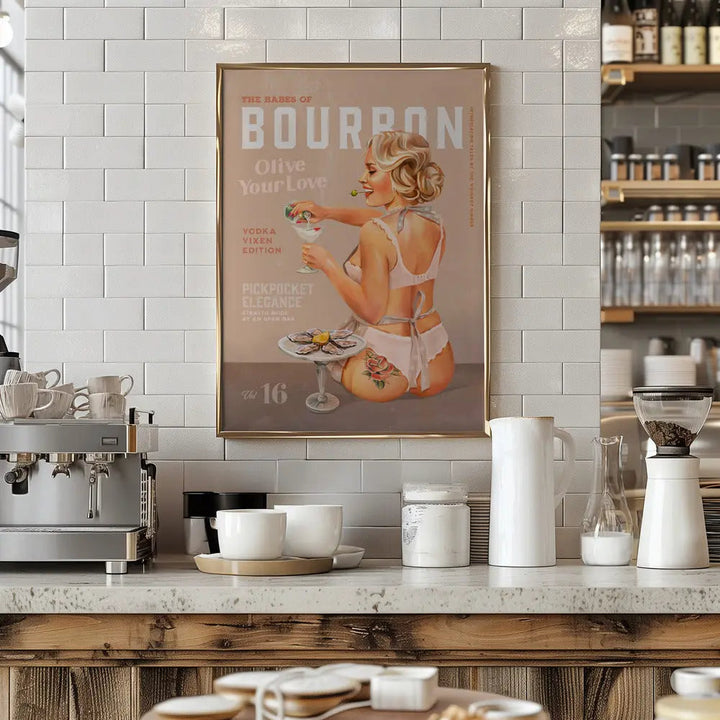 Babes of Bourbon Vol 16 Vintage Vodka Martini Pin Up Girl - Stretched Canvas, Poster or Fine Art Print I Heart Wall Art