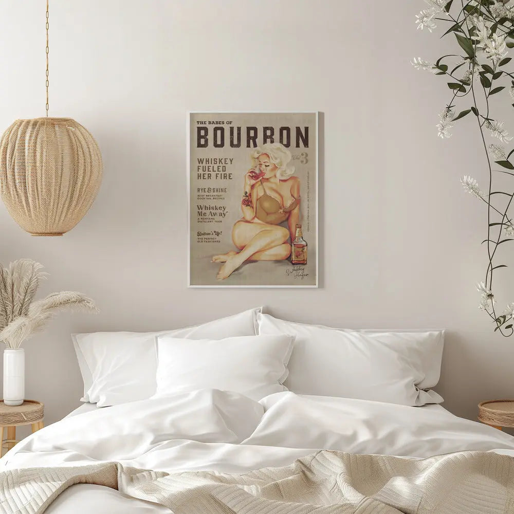 Babes of Bourbon Vol 3 Sexy Vintage Pin Up Girl Drinking Whiskey - Stretched Canvas, Poster or Fine Art Print I Heart Wall Art