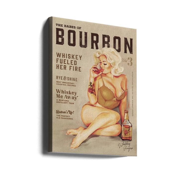 Babes of Bourbon Vol 3 Sexy Vintage Pin Up Girl Drinking Whiskey - Stretched Canvas, Poster or Fine Art Print I Heart Wall Art