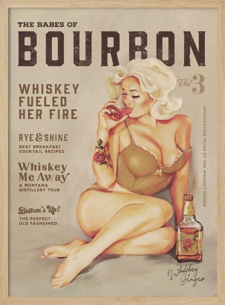 Babes of Bourbon Vol 3 Sexy Vintage Pin Up Girl Drinking Whiskey - Stretched Canvas, Poster or Fine Art Print I Heart Wall Art