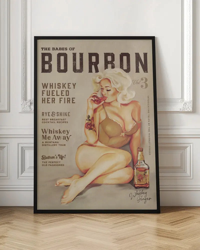 Babes of Bourbon Vol 3 Sexy Vintage Pin Up Girl Drinking Whiskey - Stretched Canvas, Poster or Fine Art Print I Heart Wall Art
