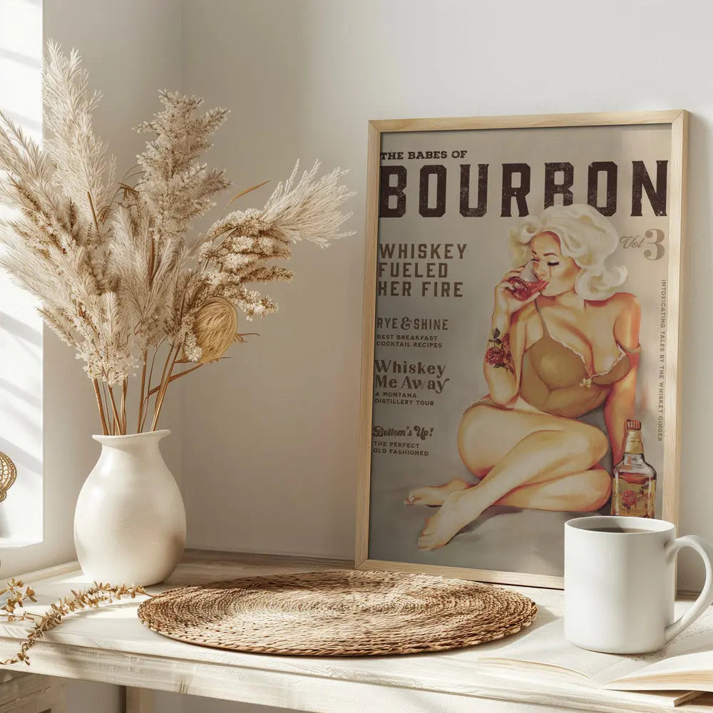 Babes of Bourbon Vol 3 Sexy Vintage Pin Up Girl Drinking Whiskey - Stretched Canvas, Poster or Fine Art Print I Heart Wall Art