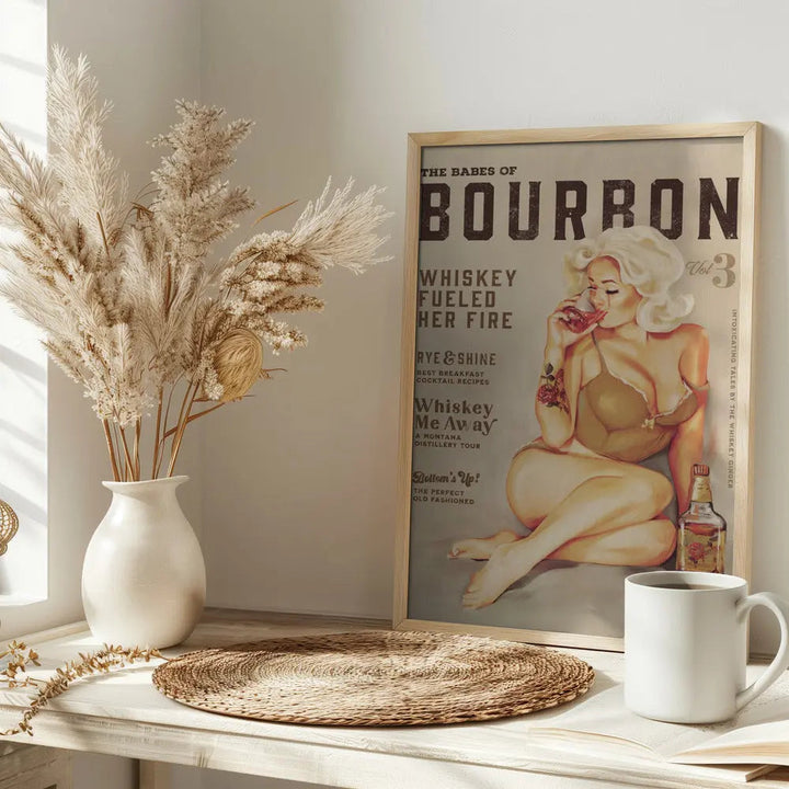 Babes of Bourbon Vol 3 Sexy Vintage Pin Up Girl Drinking Whiskey - Stretched Canvas, Poster or Fine Art Print I Heart Wall Art