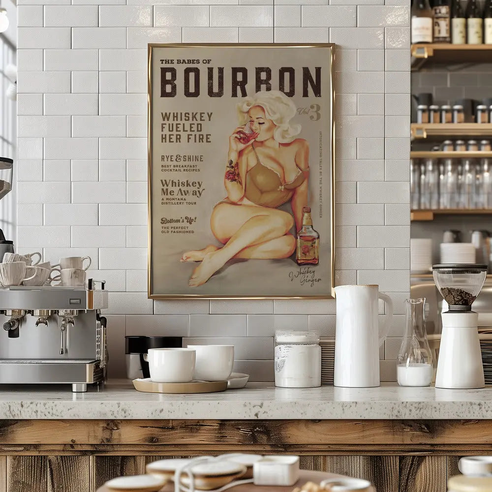 Babes of Bourbon Vol 3 Sexy Vintage Pin Up Girl Drinking Whiskey - Stretched Canvas, Poster or Fine Art Print I Heart Wall Art