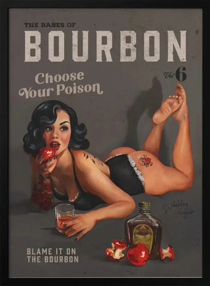 Babes of Bourbon Vol 6 Choose Your Poison Sexy Pinup - Stretched Canvas, Poster or Fine Art Print I Heart Wall Art