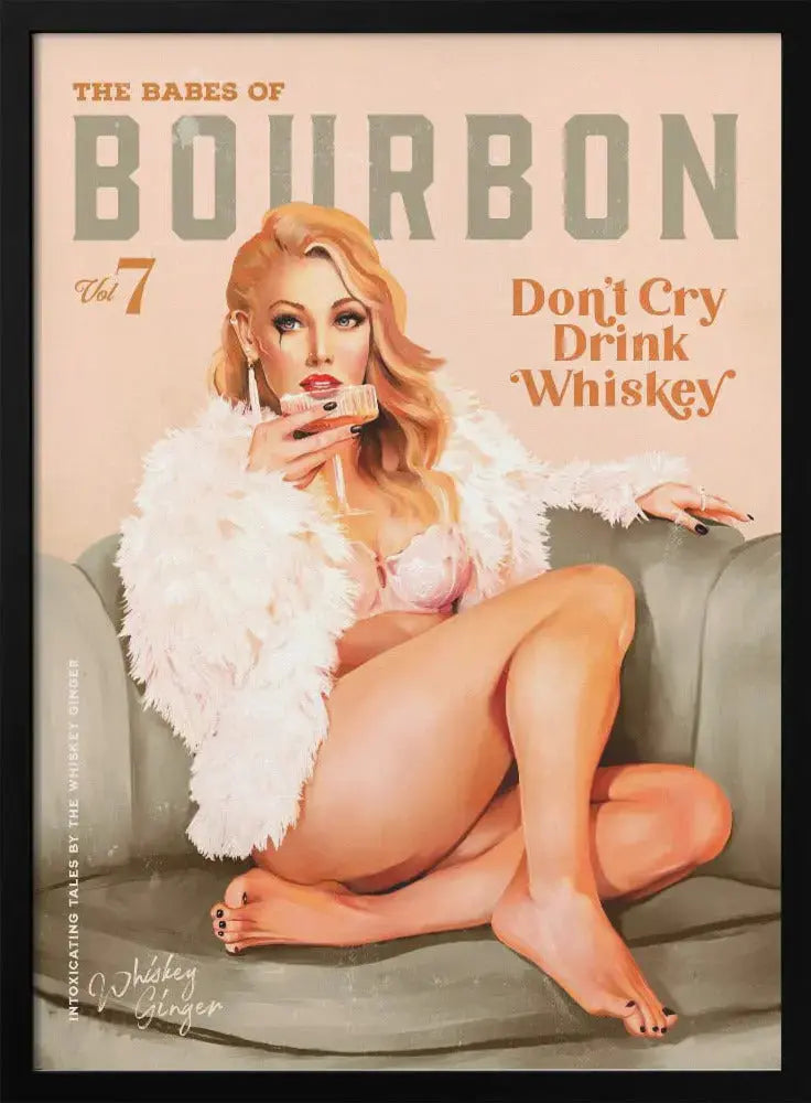 Babes of Bourbon Vol 7 Sexy Vintage Whiskey Pinup Girl - Stretched Canvas, Poster or Fine Art Print I Heart Wall Art