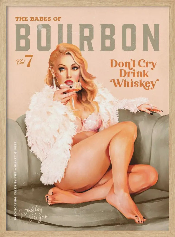 Babes of Bourbon Vol 7 Sexy Vintage Whiskey Pinup Girl - Stretched Canvas, Poster or Fine Art Print I Heart Wall Art