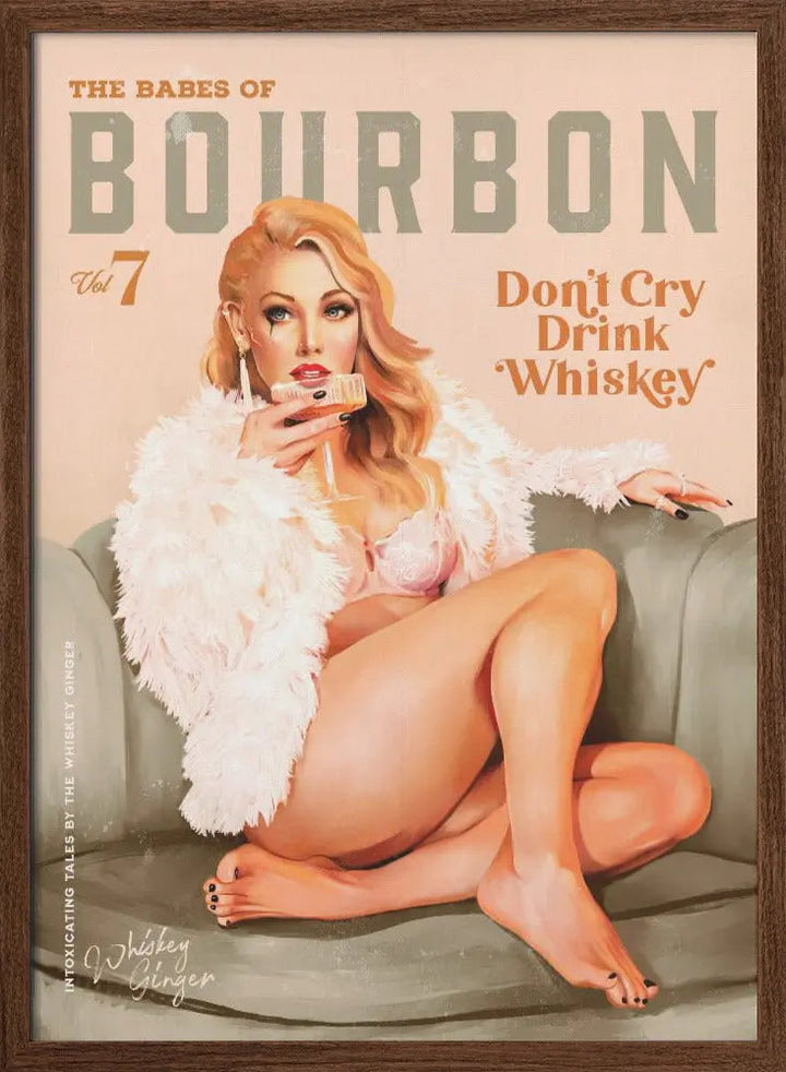 Babes of Bourbon Vol 7 Sexy Vintage Whiskey Pinup Girl - Stretched Canvas, Poster or Fine Art Print I Heart Wall Art