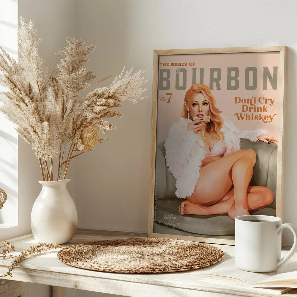 Babes of Bourbon Vol 7 Sexy Vintage Whiskey Pinup Girl - Stretched Canvas, Poster or Fine Art Print I Heart Wall Art