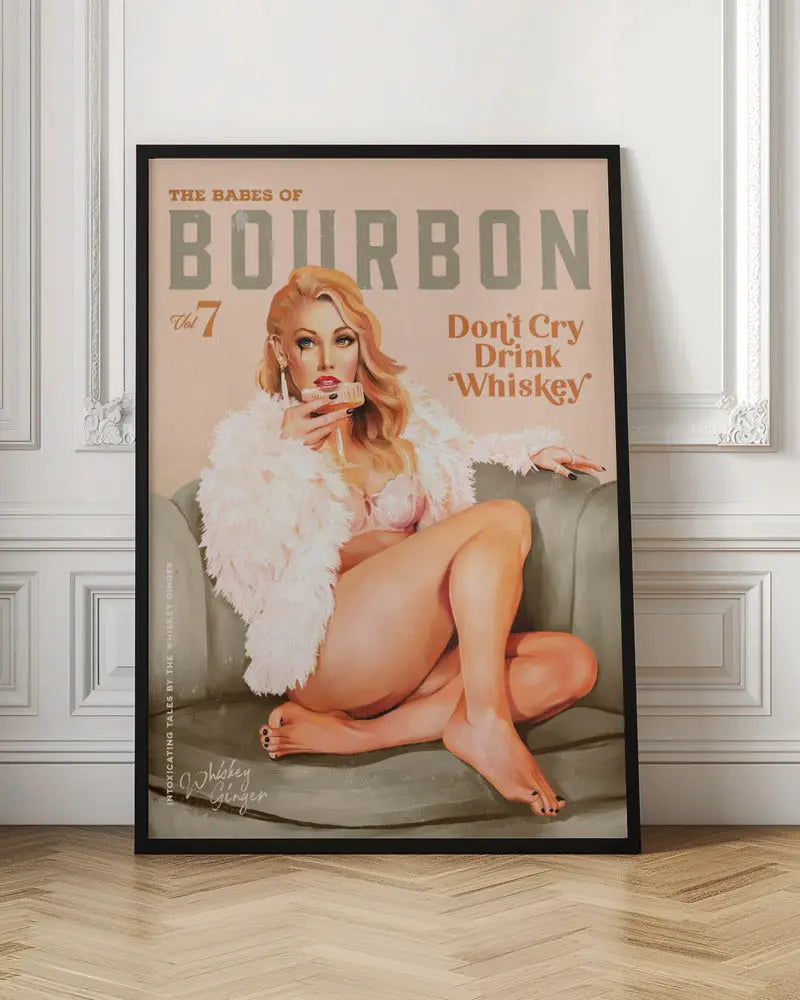 Babes of Bourbon Vol 7 Sexy Vintage Whiskey Pinup Girl - Stretched Canvas, Poster or Fine Art Print I Heart Wall Art