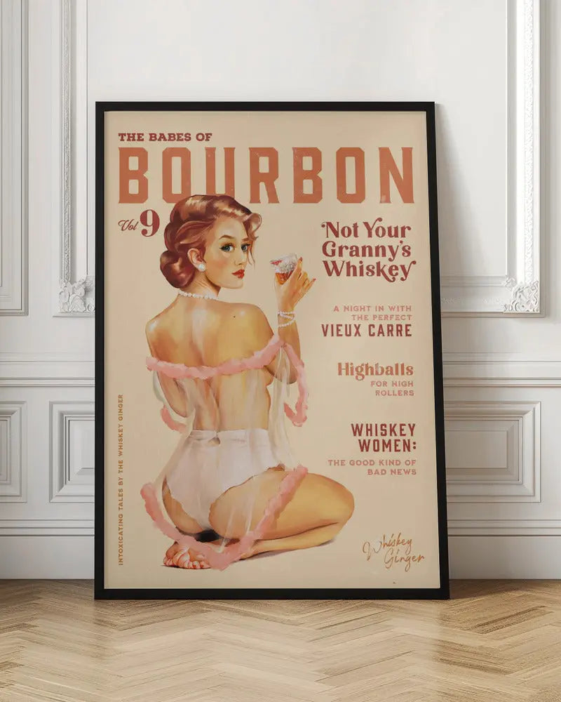 Babes of Bourbon Vol 9 Vintage Whiskey Pinup - Stretched Canvas, Poster or Fine Art Print I Heart Wall Art