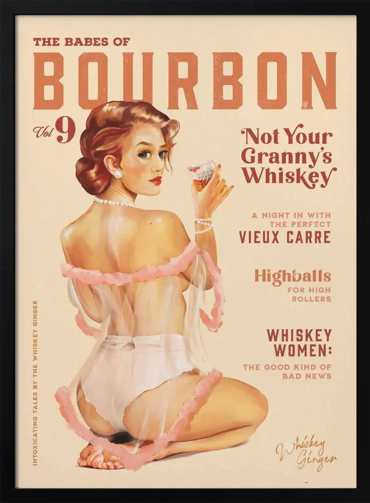 Babes of Bourbon Vol 9 Vintage Whiskey Pinup - Stretched Canvas, Poster or Fine Art Print I Heart Wall Art