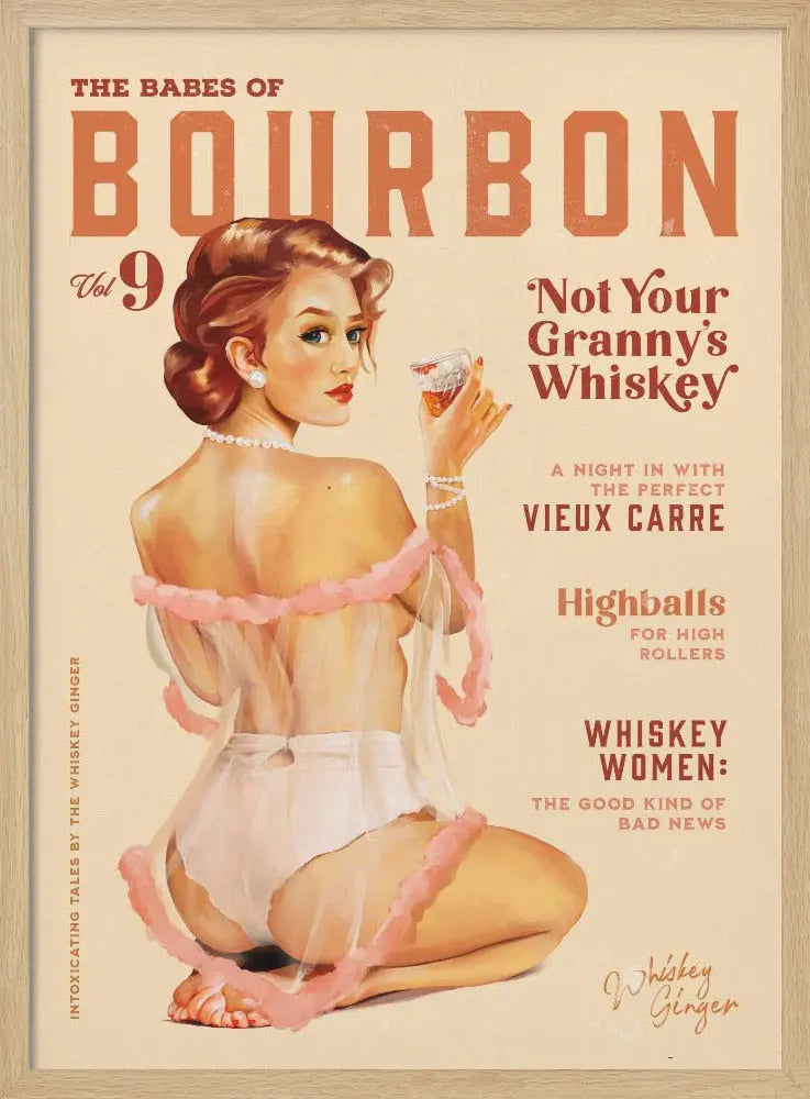 Babes of Bourbon Vol 9 Vintage Whiskey Pinup - Stretched Canvas, Poster or Fine Art Print I Heart Wall Art