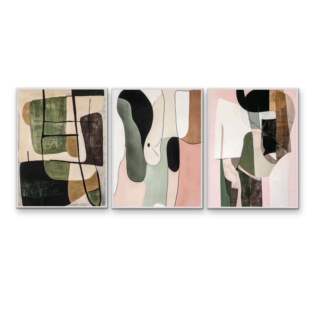 Back To Basics - Three Piece Abstract Geometric Print Set I Heart Wall Art Australia
