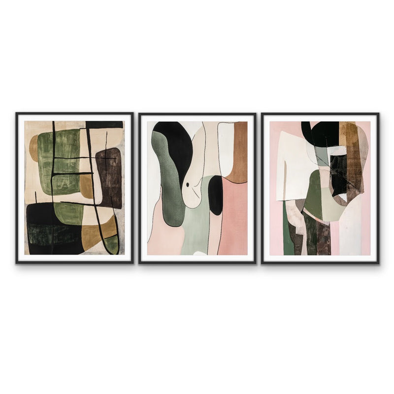Back To Basics - Three Piece Abstract Geometric Print Set I Heart Wall Art Australia