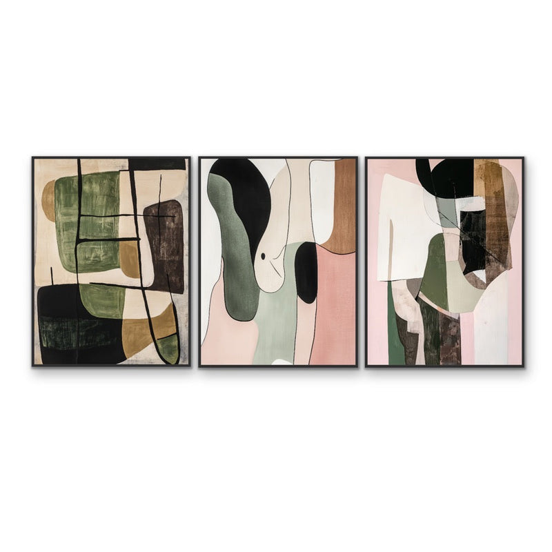 Back To Basics - Three Piece Abstract Geometric Print Set I Heart Wall Art Australia