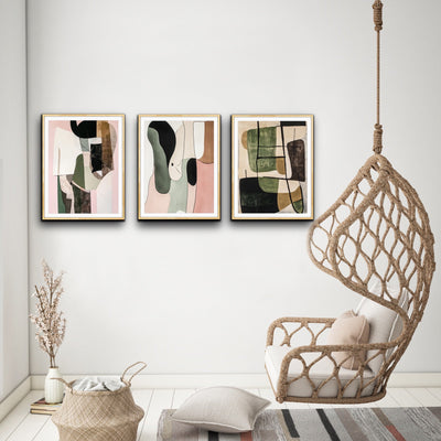 Back To Basics - Three Piece Abstract Geometric Print Set I Heart Wall Art Australia