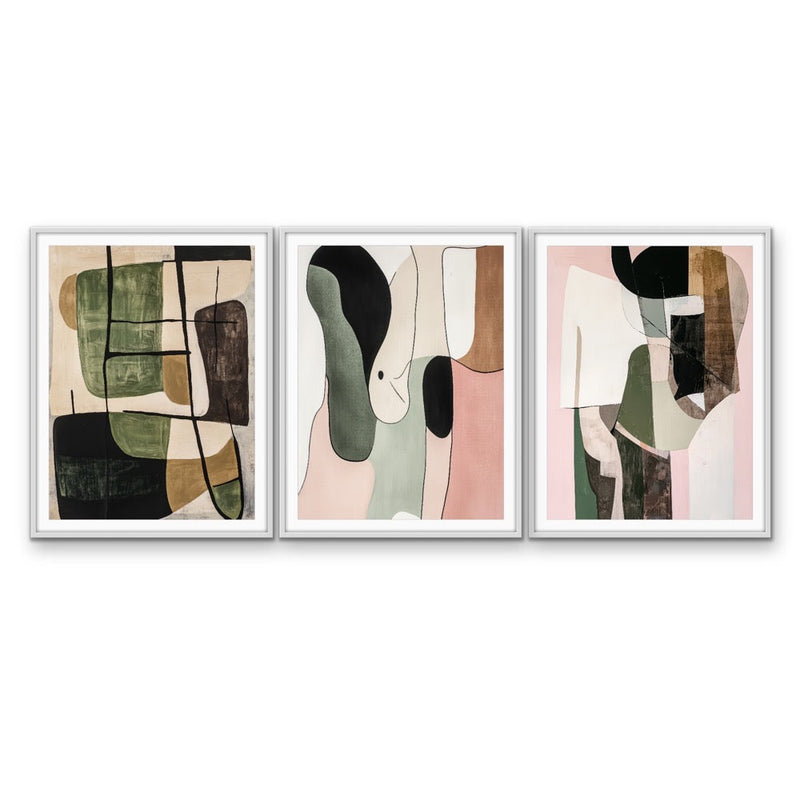 Back To Basics - Three Piece Abstract Geometric Print Set I Heart Wall Art Australia