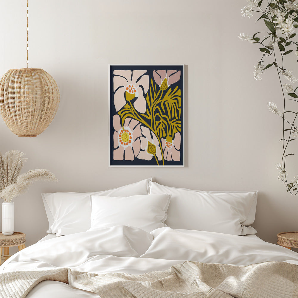 Backyard flower midnight blue - Stretched Canvas, Poster or Fine Art Print I Heart Wall Art