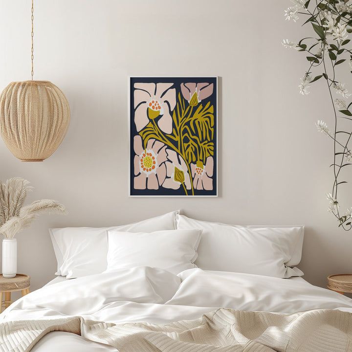 Backyard flower midnight blue - Stretched Canvas, Poster or Fine Art Print I Heart Wall Art