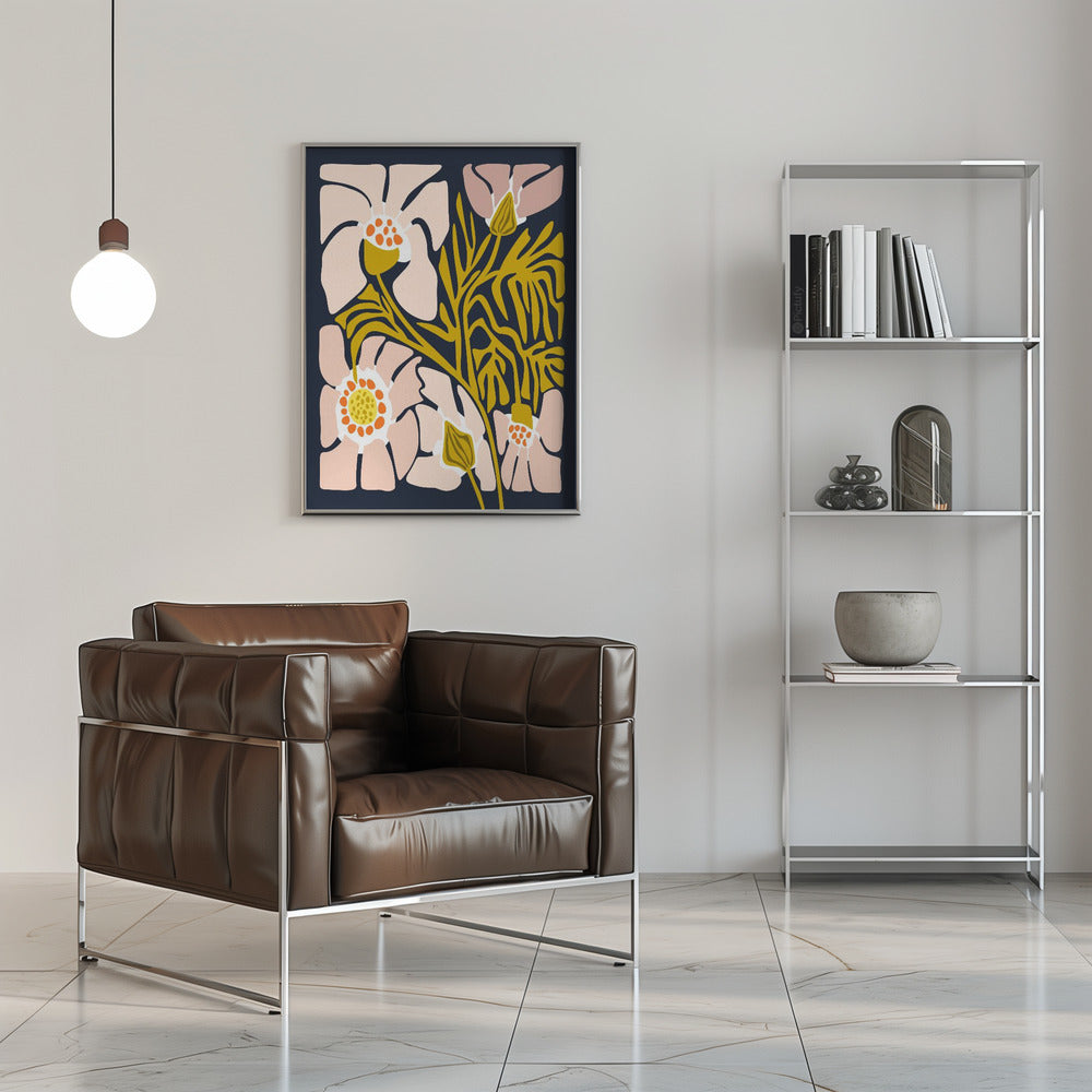 Backyard flower midnight blue - Stretched Canvas, Poster or Fine Art Print I Heart Wall Art
