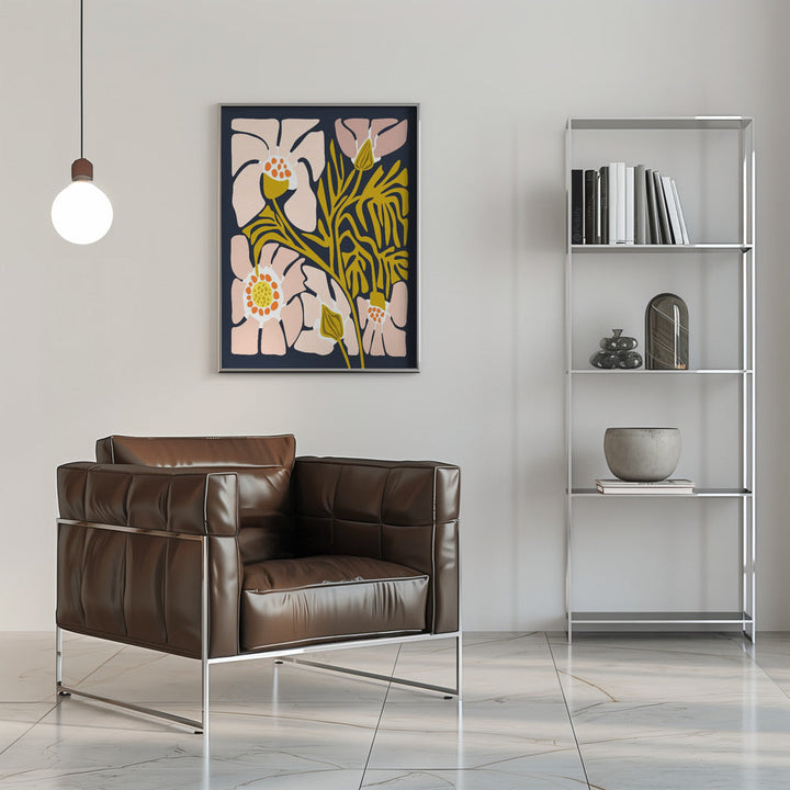 Backyard flower midnight blue - Stretched Canvas, Poster or Fine Art Print I Heart Wall Art