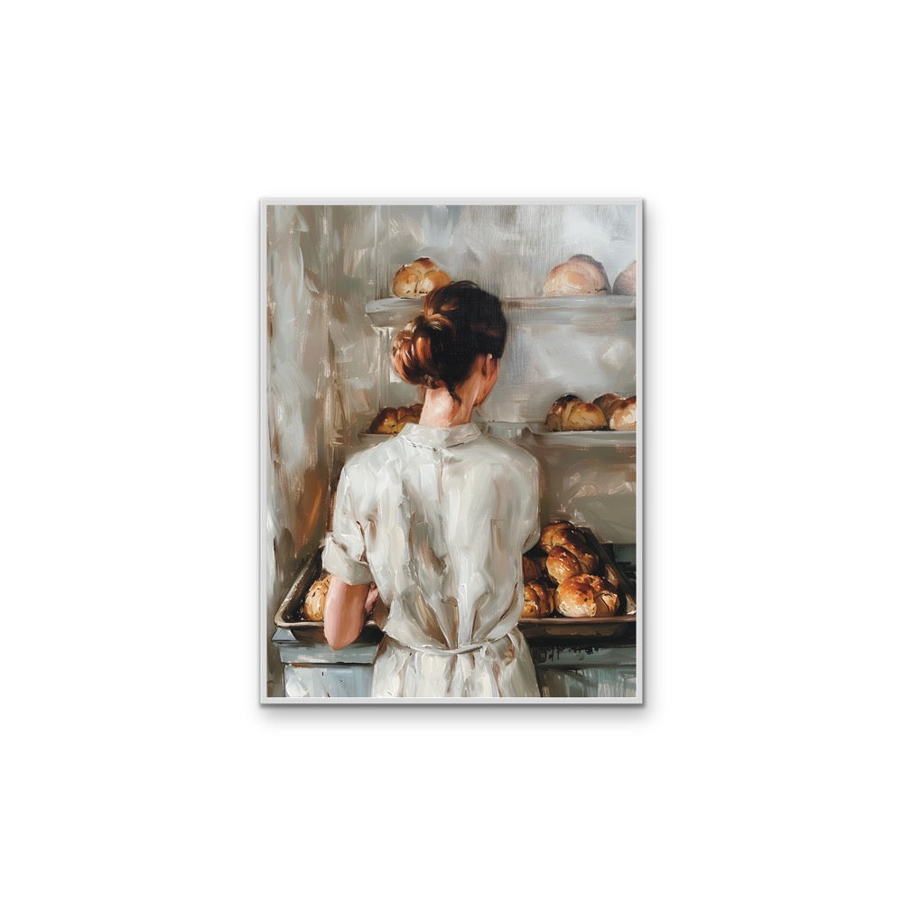 Baker Girl - Vintage Woman in Bakery, Stretched Canvas or Wall Art Print I Heart Wall Art