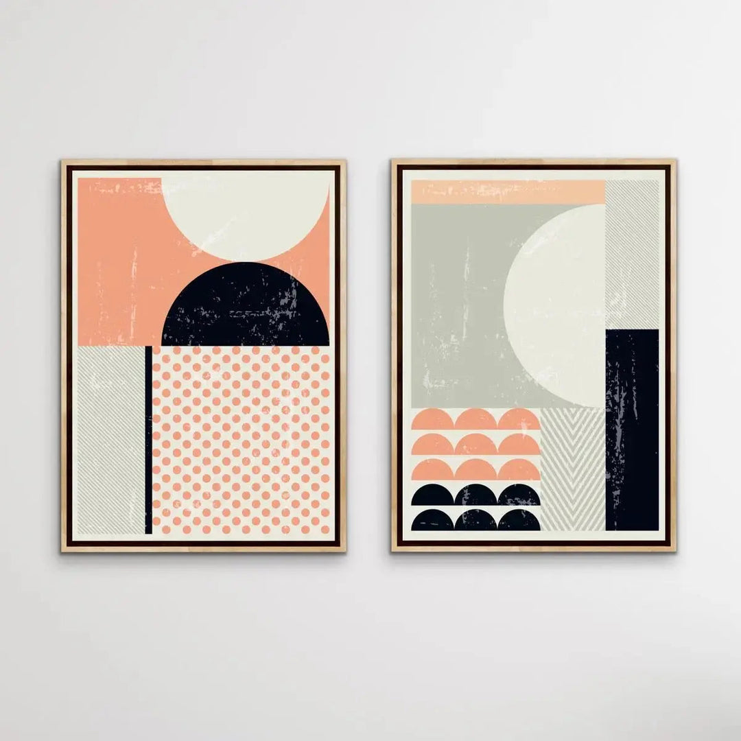 Baker Street - Two Piece Mid Century Pink Black Geometric Print Set Diptych - I Heart Wall Art - Poster Print, Canvas Print or Framed Art Print