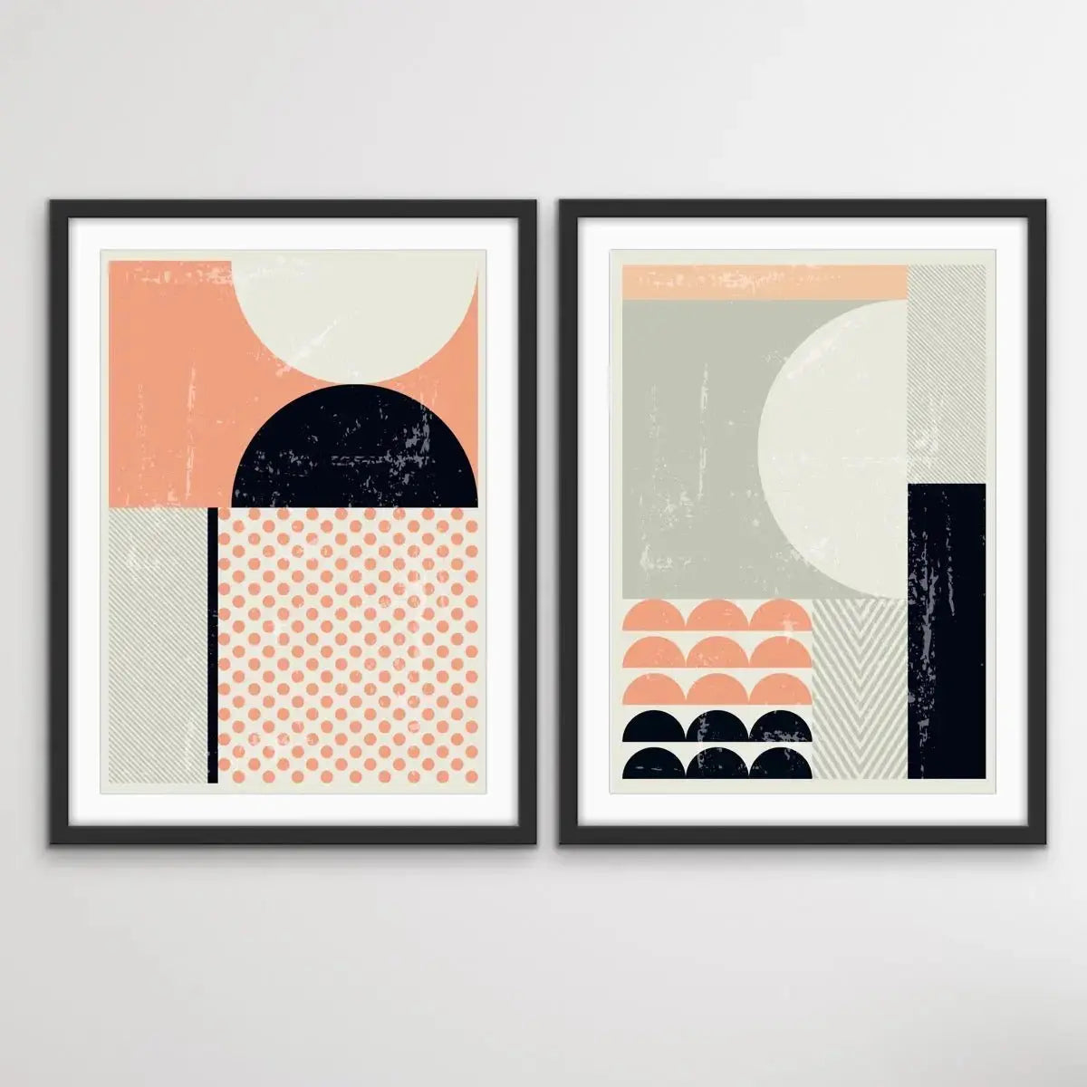 Baker Street - Two Piece Mid Century Pink Black Geometric Print Set Diptych - I Heart Wall Art - Poster Print, Canvas Print or Framed Art Print