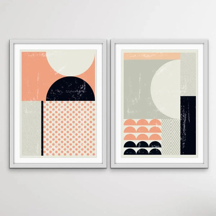 Baker Street - Two Piece Mid Century Pink Black Geometric Print Set Diptych - I Heart Wall Art - Poster Print, Canvas Print or Framed Art Print