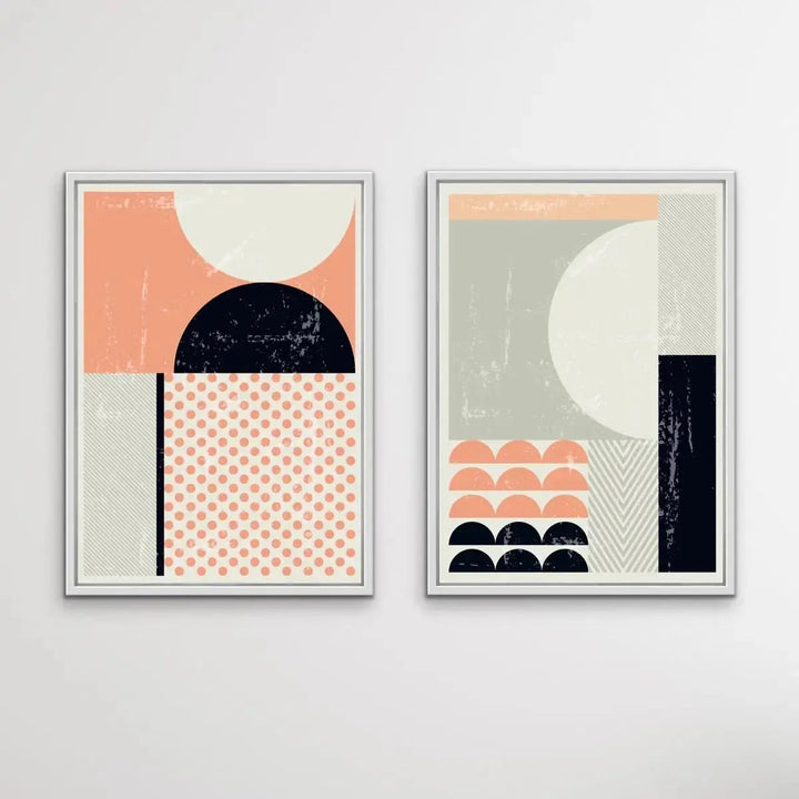 Baker Street - Two Piece Mid Century Pink Black Geometric Print Set Diptych - I Heart Wall Art - Poster Print, Canvas Print or Framed Art Print