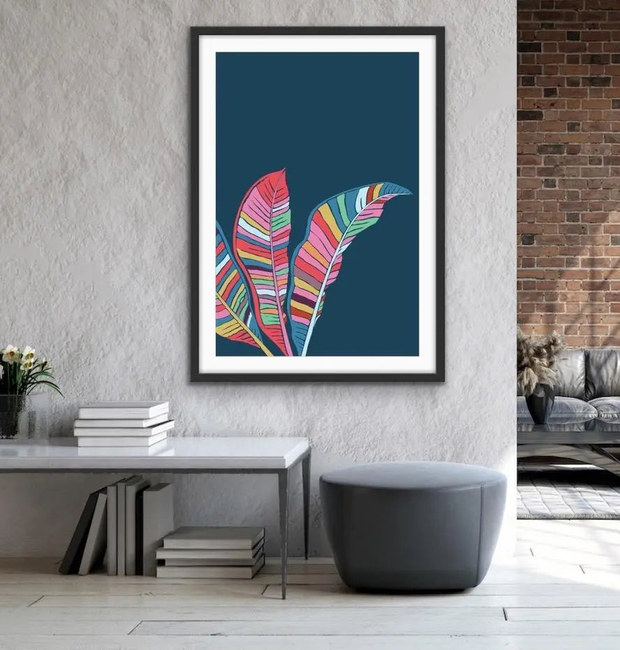 Banana Palm - Turquoise Pink Banana Palm Graphic Wall Art Print Canvas - I Heart Wall Art - Poster Print, Canvas Print or Framed Art Print