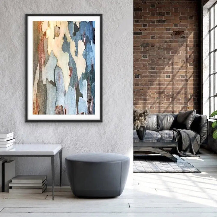 Bark In Blue Tones - Natural Eucalyptus Inspired Bark Photographic Print on Paper Or Canvas - I Heart Wall Art - Poster Print, Canvas Print or Framed Art Print