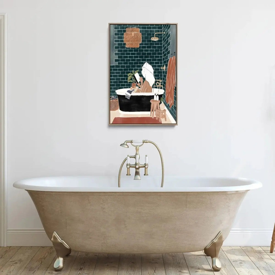 Bathroom Babe by Ivy Green Illustrations- Stretched Canvas Print or Framed Fine Art Print - Artwork - I Heart Wall Art - Poster Print, Canvas Print or Framed Art Print