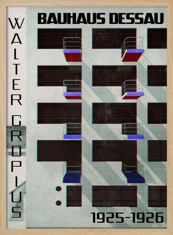 Bauhaus Dessau architecture in vintage magazine style IV - Stretched Canvas, Poster or Fine Art Print - I Heart Wall Art - Poster Print, Canvas Print or Framed Art Print