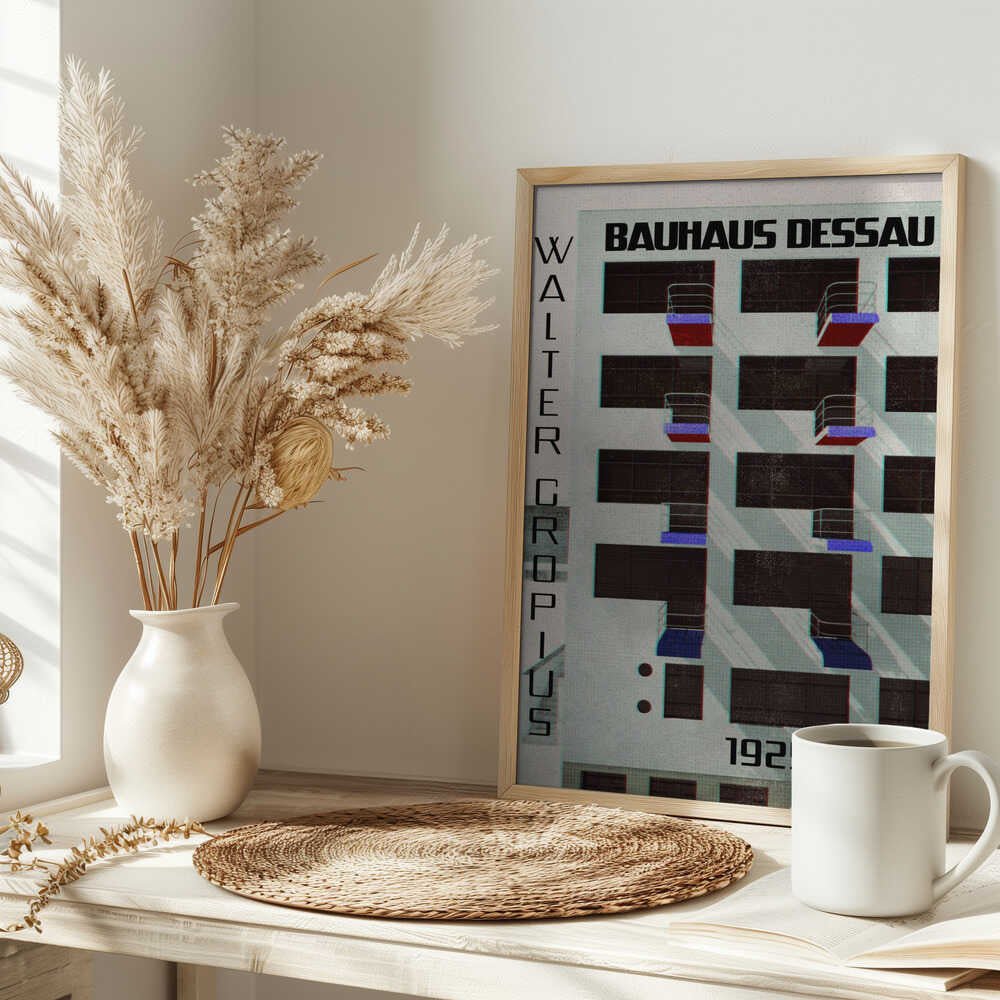 Bauhaus Dessau architecture in vintage magazine style IV - Stretched Canvas, Poster or Fine Art Print - I Heart Wall Art - Poster Print, Canvas Print or Framed Art Print