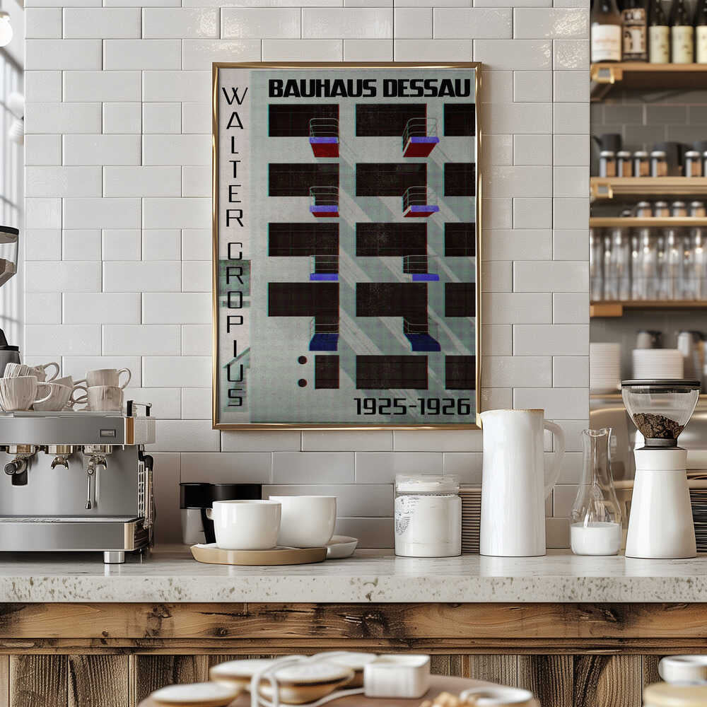 Bauhaus Dessau architecture in vintage magazine style IV - Stretched Canvas, Poster or Fine Art Print - I Heart Wall Art - Poster Print, Canvas Print or Framed Art Print
