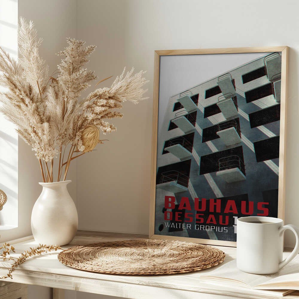 Bauhaus Dessau architecture in vintage magazine style VII - Stretched Canvas, Poster or Fine Art Print - I Heart Wall Art - Poster Print, Canvas Print or Framed Art Print