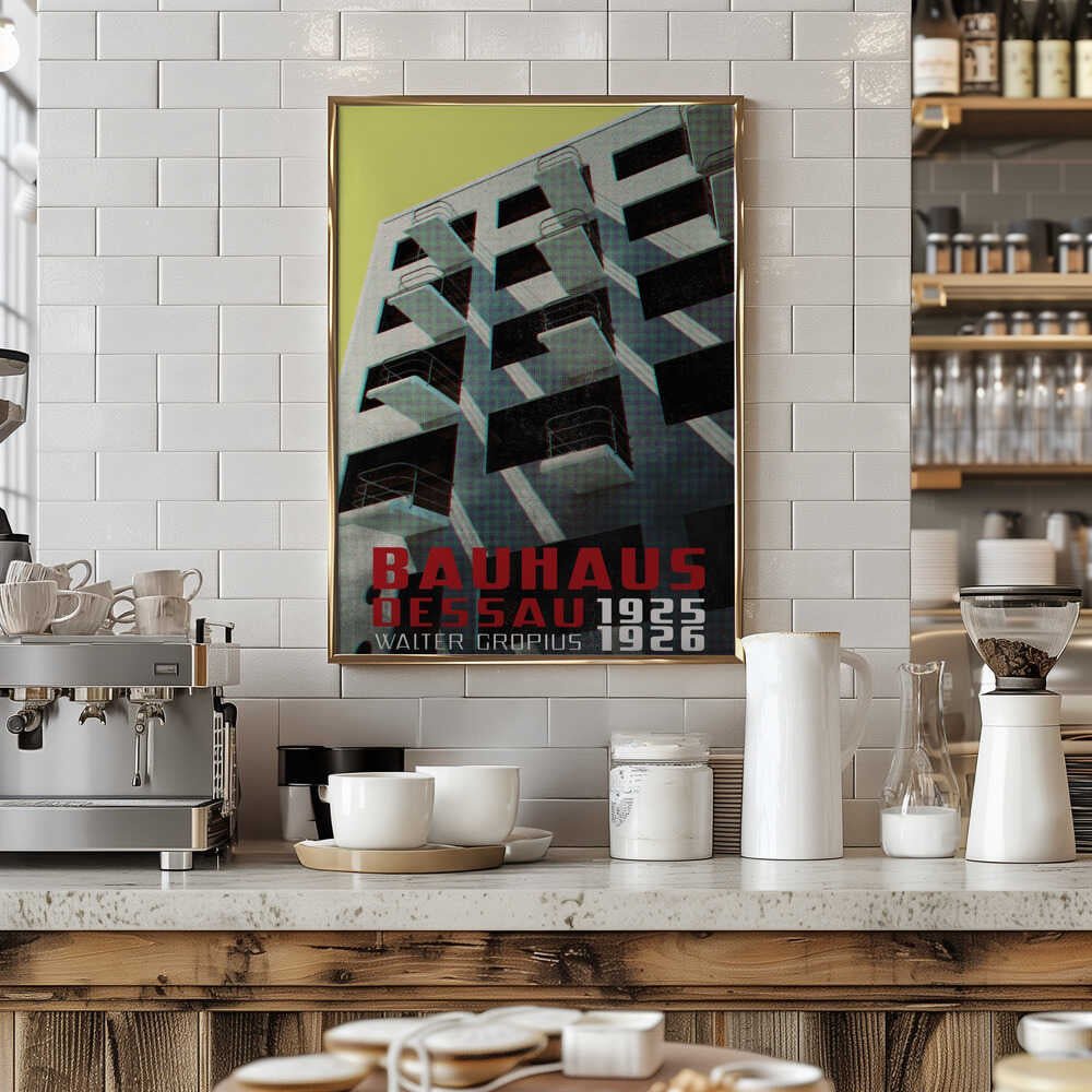 Bauhaus Dessau architecture in vintage magazine style VIII - Stretched Canvas, Poster or Fine Art Print - I Heart Wall Art - Poster Print, Canvas Print or Framed Art Print