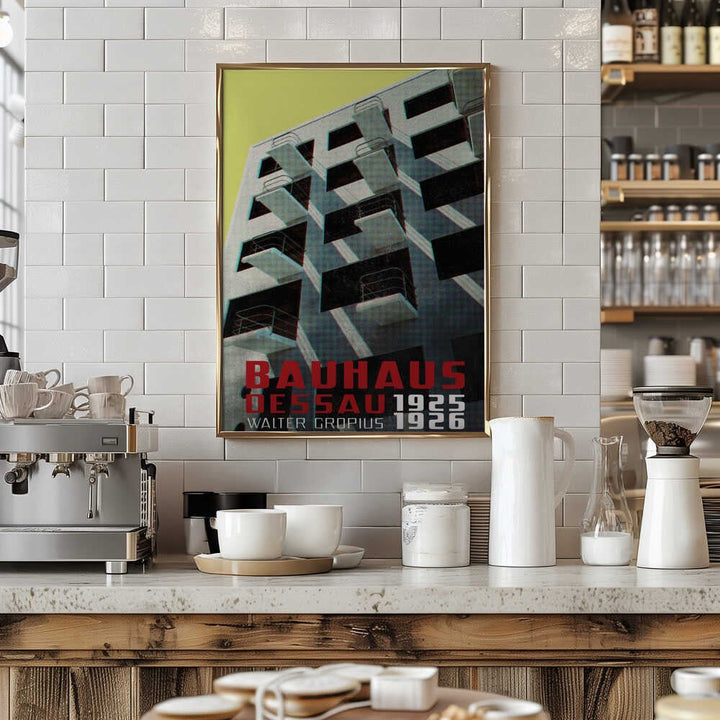 Bauhaus Dessau architecture in vintage magazine style VIII - Stretched Canvas, Poster or Fine Art Print - I Heart Wall Art - Poster Print, Canvas Print or Framed Art Print