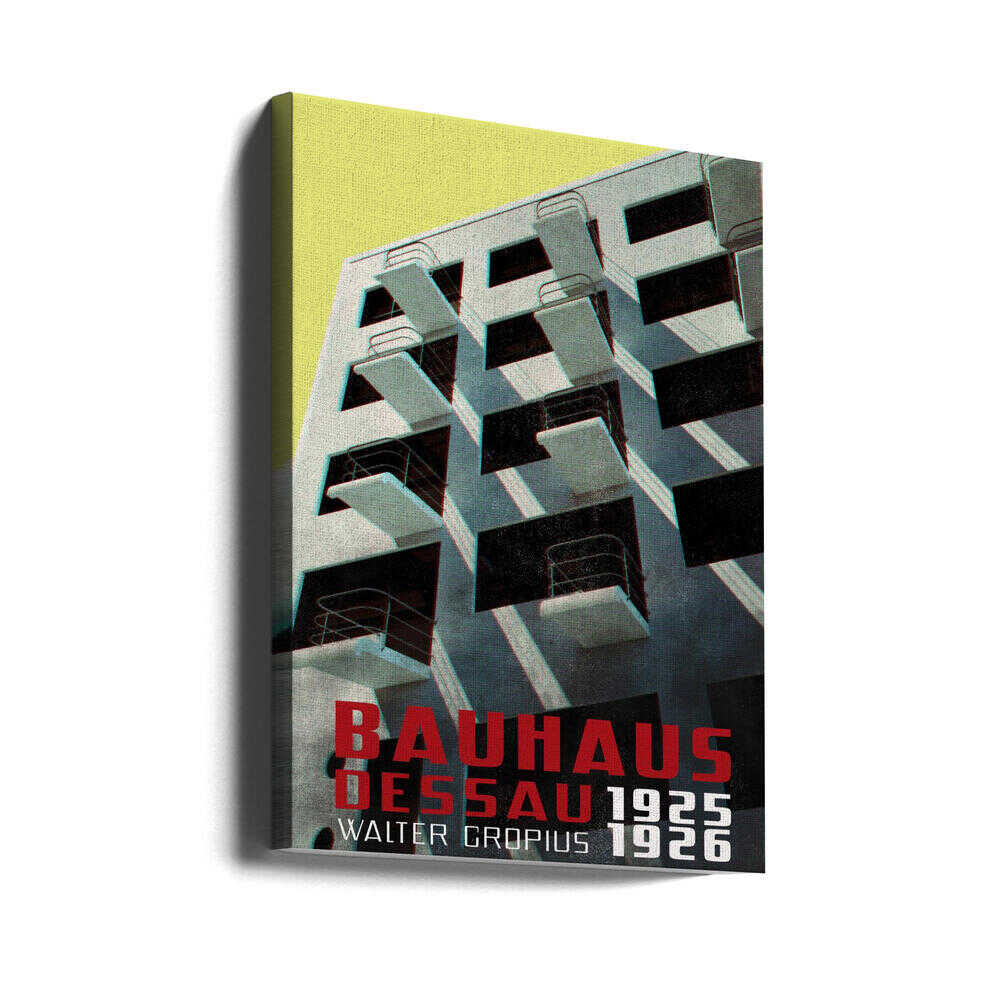 Bauhaus Dessau architecture in vintage magazine style VIII - Stretched Canvas, Poster or Fine Art Print - I Heart Wall Art - Poster Print, Canvas Print or Framed Art Print