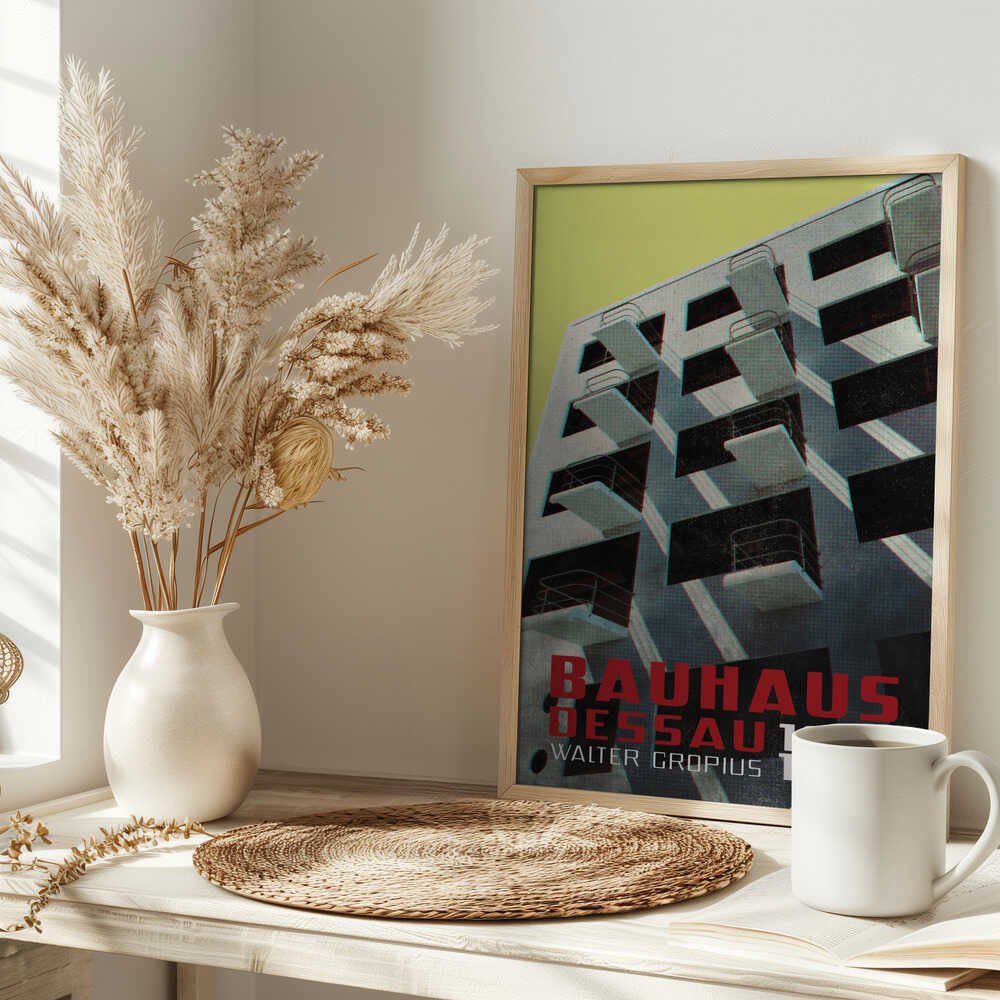 Bauhaus Dessau architecture in vintage magazine style VIII - Stretched Canvas, Poster or Fine Art Print - I Heart Wall Art - Poster Print, Canvas Print or Framed Art Print