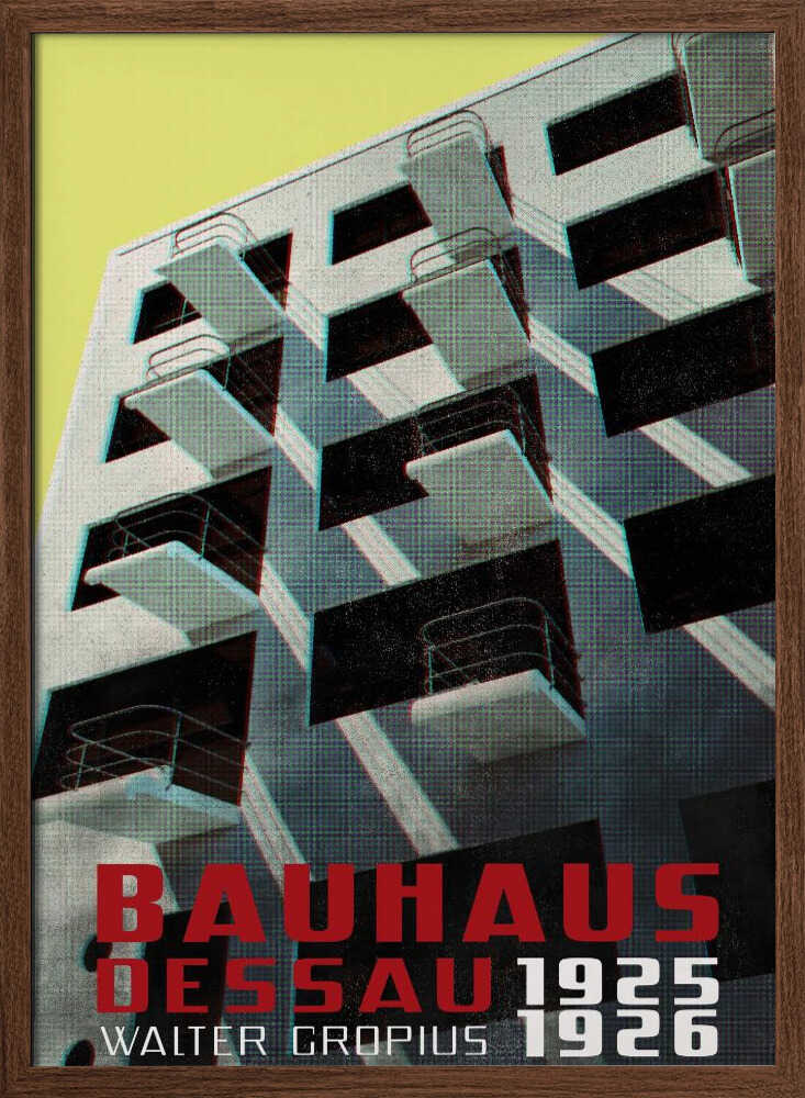 Bauhaus Dessau architecture in vintage magazine style VIII - Stretched Canvas, Poster or Fine Art Print - I Heart Wall Art - Poster Print, Canvas Print or Framed Art Print