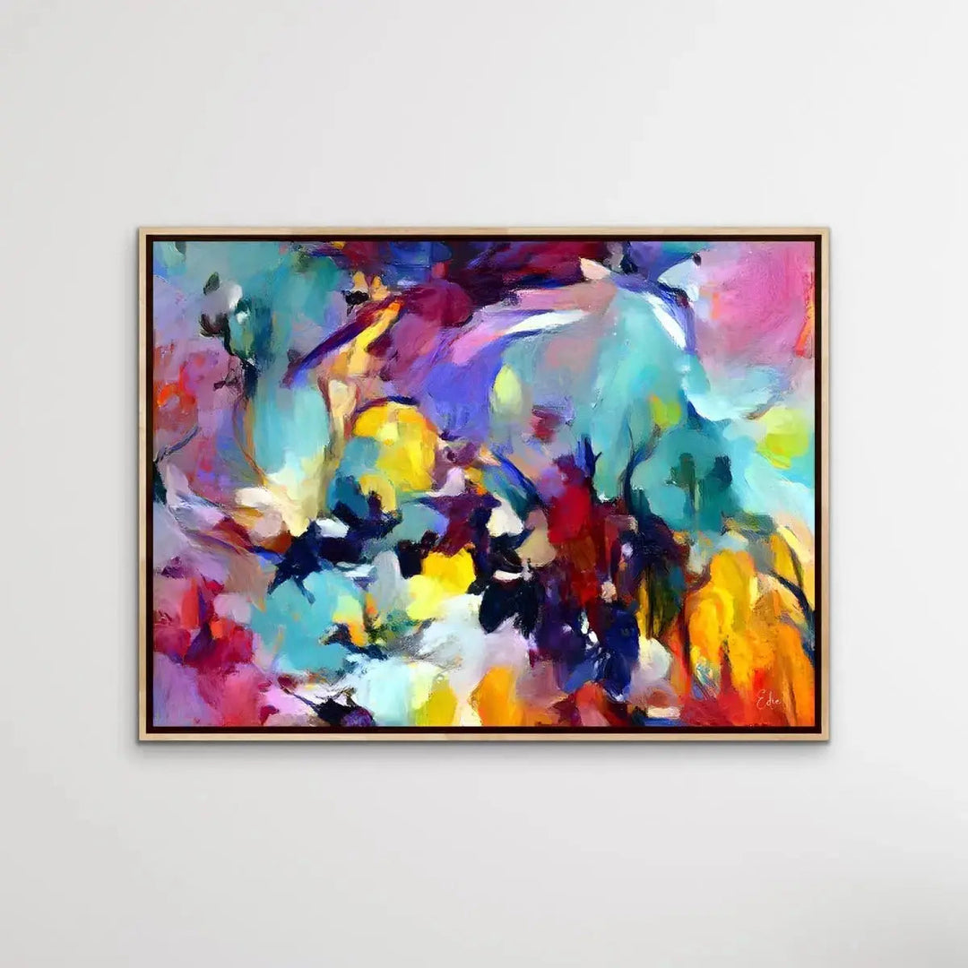 Be Still My Heart - Colourful Floral Abstract Pink Blue Artwork Canvas Print - I Heart Wall Art - Poster Print, Canvas Print or Framed Art Print