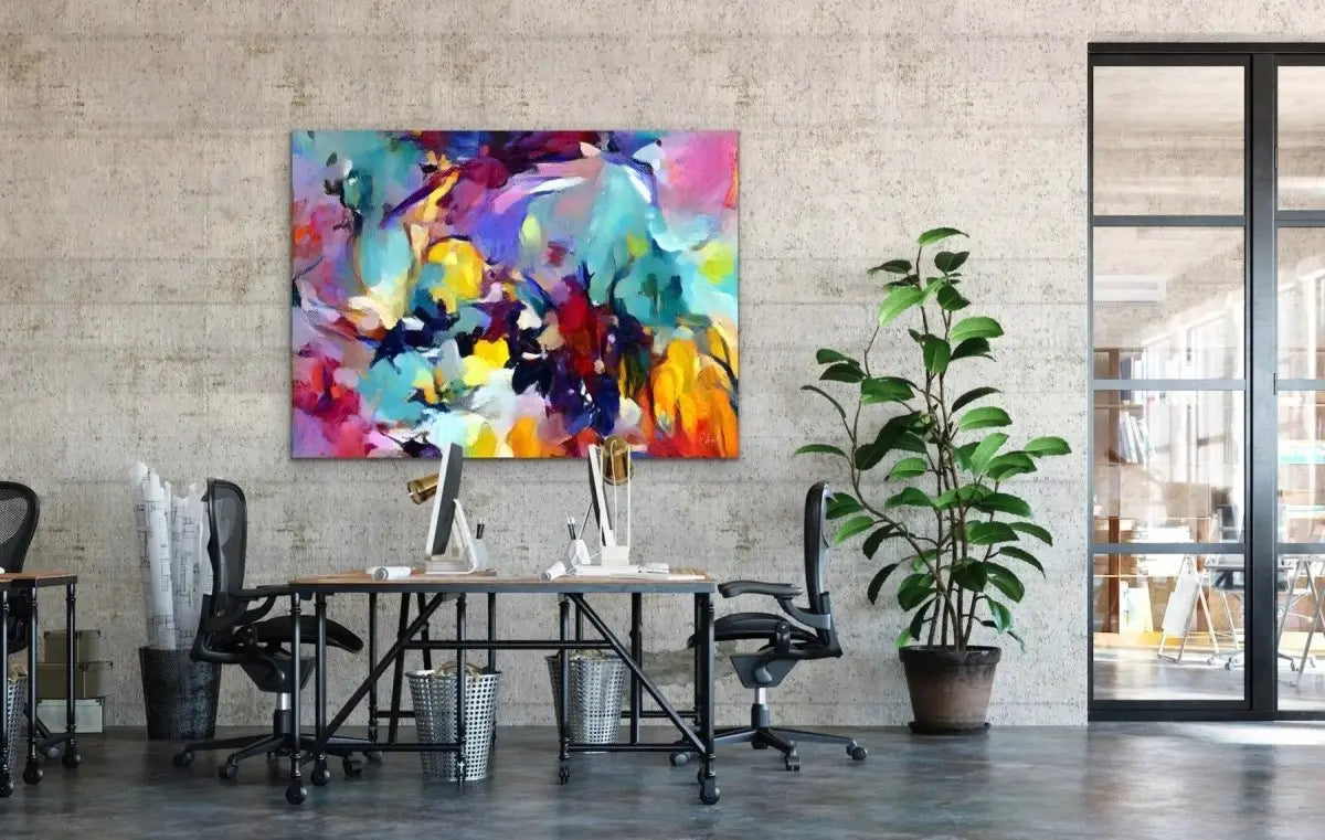 Be Still My Heart - Colourful Floral Abstract Pink Blue Artwork Canvas Print - I Heart Wall Art - Poster Print, Canvas Print or Framed Art Print