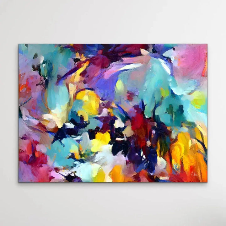 Be Still My Heart - Colourful Floral Abstract Pink Blue Artwork Canvas Print - I Heart Wall Art - Poster Print, Canvas Print or Framed Art Print