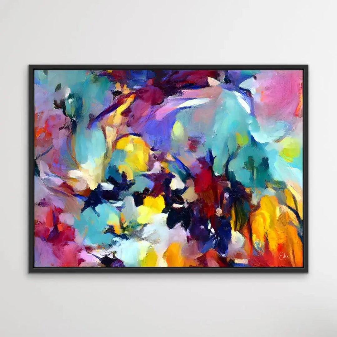 Be Still My Heart - Colourful Floral Abstract Pink Blue Artwork Canvas Print - I Heart Wall Art - Poster Print, Canvas Print or Framed Art Print