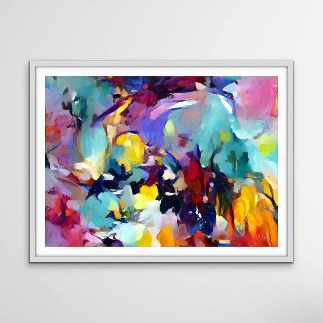 Be Still My Heart - Colourful Floral Abstract Pink Blue Artwork Canvas Print - I Heart Wall Art - Poster Print, Canvas Print or Framed Art Print